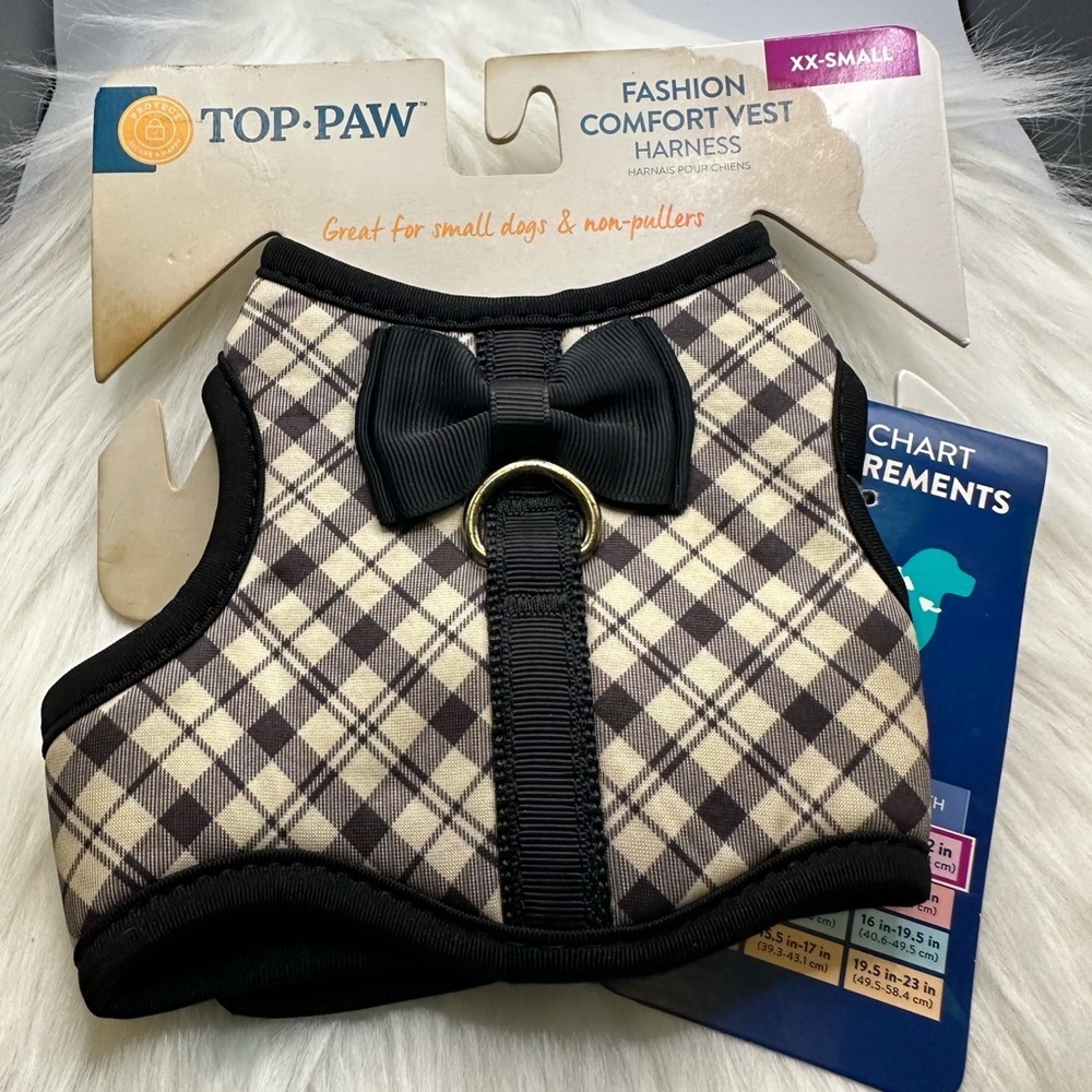 💜3/$15 Top Paw Fashion Comfort Vest Harness - Black and Brown Plaid